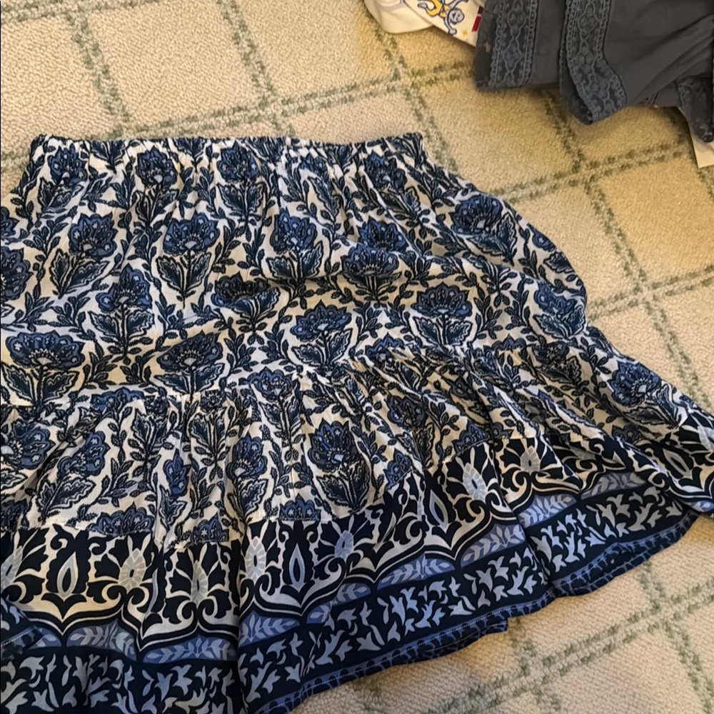 Blue Smocked Tiered Mini Skater Skirt